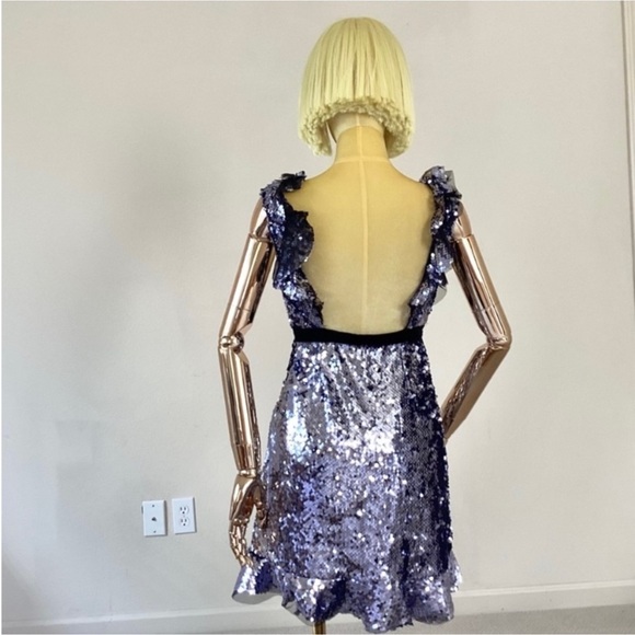 Free People Purple Lavender Purple Sequin V Neck Mini Dress SZ 2 - Picture 3 of 5